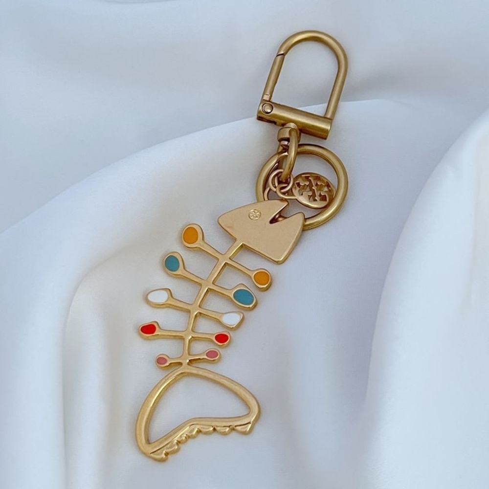 Gold Fishbone Keychain with Multicolor Accents
